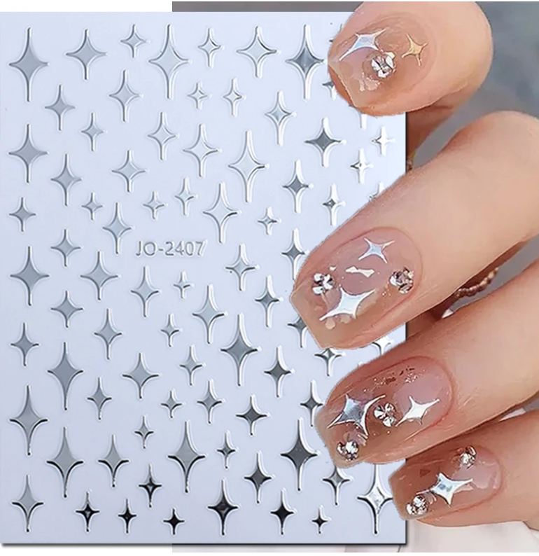 Nail Stickers - 3D Nail Art Stickers Metallic Silver, French Tip and more